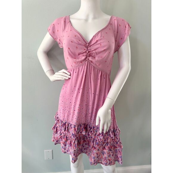 Dream Out Loud by Selena Gomez Pink Floral Boho Ruffle Mini Dress size Small - Picture 1 of 5